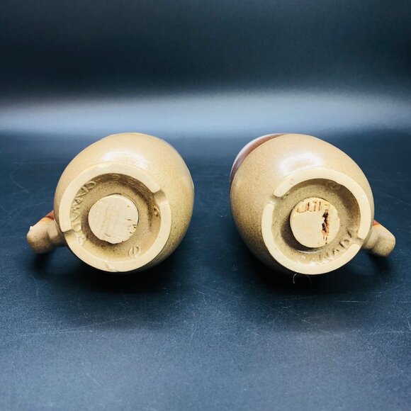 70s BEAUCE Ceramic Oversized Salt Pepper Shaker Set with Handle, Retro Boho - Picture 5 of 10